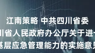 江南策略 中共四川省委办公厅 四川省人民政府办公厅关于进一步提升基层应急管理能力的实施意见（二〇二五年三月二十七日）
